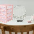 DOITOOL 4 Drawer Cube Storage Organizer Plastic Makeup Organizer Storage Station Cube, Desktop for Office Supplies, Makeup Supplies (Pink)