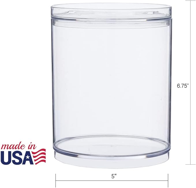 STORi Bella Tall Scrunchie Holder | Stackable Clear Plastic Container (Set of 2) Round Vanity Storage Organizers with Lids for Hair Accessories & Beauty Supplies | Made in USA