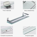 Bathroom Glass Shelf Tempered Glass Rectangular Extra Thick Aluminum Silver Sand Sprayed Wall Mounted 9.84 inches