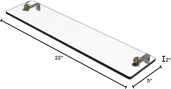 Allied Brass RC-1/22 22 Inch Vanity Beveled Edges Glass Shelf, Antique Brass