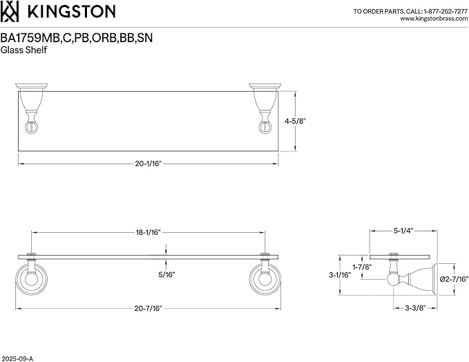 Kingston Brass BA1759ORB Heritage Glass Shelf, Oil Rubbed Bronze