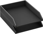 Leather Letter Tray, Thipoten Stackable Desk Organizer Holder for Office Supplies, Paper, File, Magazine, Perfect Office Organization for Desktop (Black-2Tiers)