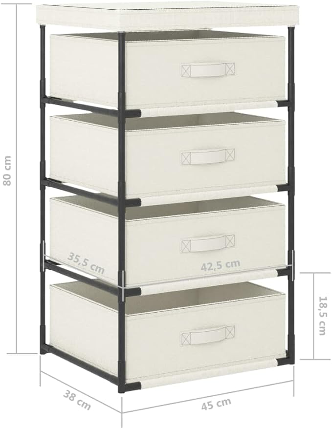 4 Tier Storage Organizer with Removable Fabric Baskets, Cream Steel Frame Shelving Unit for Bedroom Closet Organization, Home Office Storage Solution
