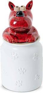 Dog Cookie Jar with Airtight Sealing Lid Matte White Ceramic Candy Jar with Lid– Cute Cartoon Dog Shape, Red‑Black Glaze Artistry
