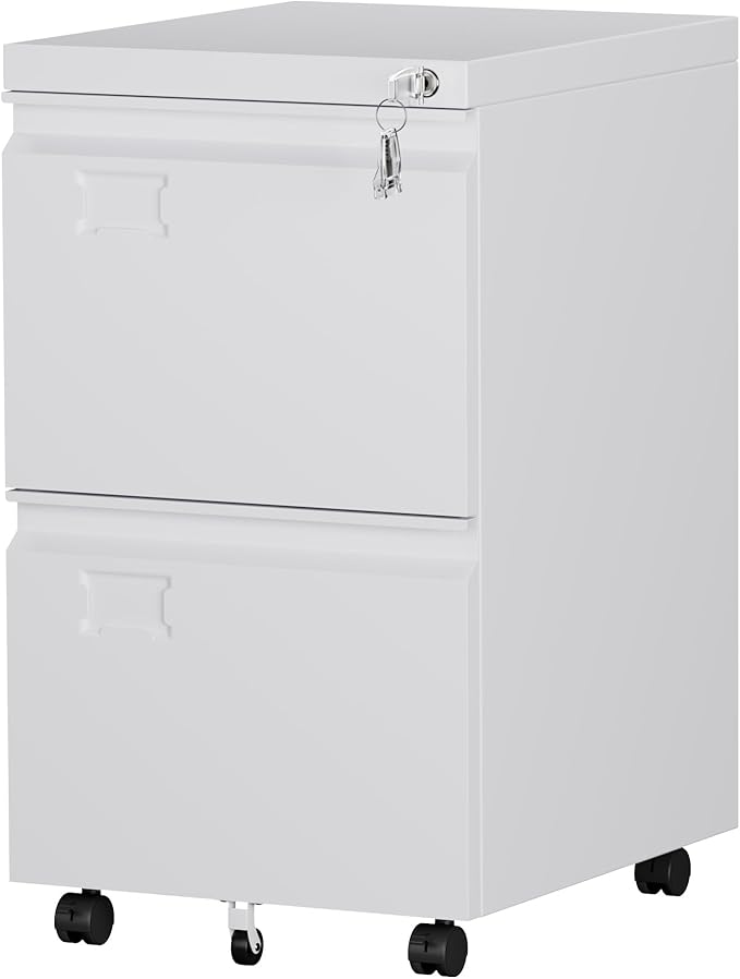 SUXXAN 2 Drawers Mobile File Cabinet, Metal Under Desk Cabinet with Lock, for Office Home, Legal/Letter Size, W14.57”x D17.36”x H25.79”, Assembly Required