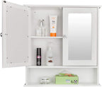 Karl home Wooden White Medicine Cabinet, Wall Mounted Bathroom Cabinet with 2 Mirror Door & Adjustable Shelves & Bottom Shelf for Bathroom, Living Room, Entryway
