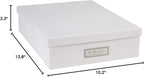 Bigso Oskar Fiberboard Label Frame Document Letter Box - File Organizer Box for Important Paperwork - Durable Document Storage with a Lid & Metal Label Window - 3.3 in x 10.2 in x 13.8 in - White