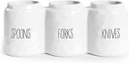 Barnyard Designs Silverware Caddy for Countertop - Cutlery Organizer for Spoon, Fork, and Knife - Ceramic Utensil Holder for Flatware or Plasticware - Perfect for Parties - 12.5” x 4.25” x 5” (White)