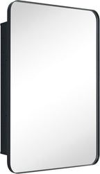 Matt Black Rectangle Recessed Bathroom Medicine Cabinet with Mirror Stainless Steel Metal Framed Rounded Rectangular Bathroom Cabinet with Mirror 24x36''