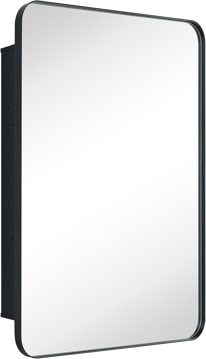 Matt Black Rectangle Recessed Bathroom Medicine Cabinet with Mirror Stainless Steel Metal Framed Rounded Rectangular Bathroom Cabinet with Mirror 24x36''