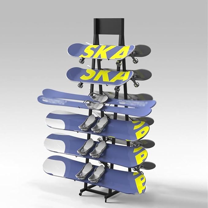 Black Metal Snowboard & Ski Storage Rack, Double-Sided Floor Stand for Garage/Shop, Heavy-Duty Ski Parking Display, 30x55x155cm, Space-Saving Organizer
