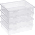 BTSKY Clear Plastic Storage Box with Flap Lid, Multipurpose Craft Organizers and Storage Box Art Supply Storage Organizer Plastic Sewing Box for Beads Pencils Notebooks, 4 Pack Small