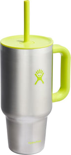 Hydro Flask Travel Tumbler with Handle, Lid and Straw - Insulated Stainless Steel in 32 Oz Stainless Steel Lime