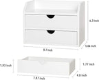 ROSE BLOOM White Wood Desk Organizer with 2 Drawer, Mini Cute Cabinet with Storage Shelf for Tabletop, Small Desktop Box Organizer for Cosmetic Office Supplies