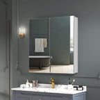Quavikey Medicine Cabinet with Mirror for Bathroom 2 Doors Aluminum Surface Mount or Recessed Mirror Medicine Cabinet 24x26 Inch, Silver