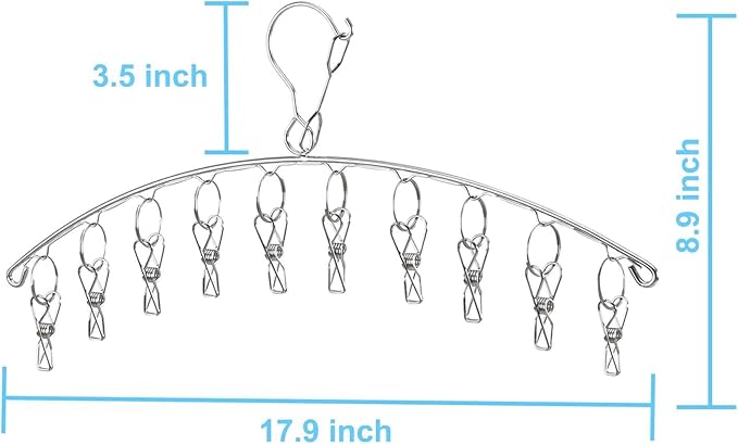 Clothes Drying Rack with 10 Clips, 2 Pack Laundry Drying Rack with Clothes-pegs, Stainless Steel Underwear Hangers for Drying Socks, Bras, Towel, Baby Clothes Hanger Windproof Hanging Clothes Pins