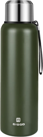 Insulated vacuum Thermo Bottle 1500ml/50.7oz with cup Stainless steel coffee bottles for hot and cold drink water flask.(Green,1500ml)
