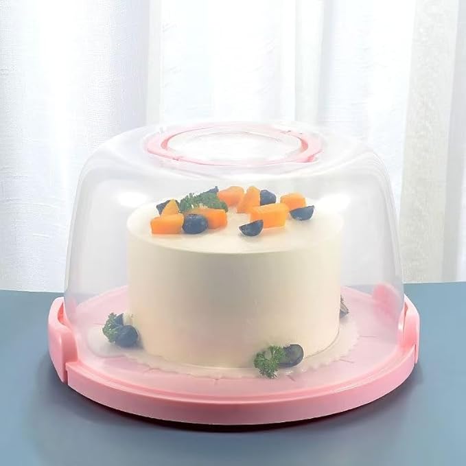 Pie Cake Carrier Cake Keeper Round Multiuse Muffins Cake Carrier with Lid for Dishes Vegetables Picnic Desserts Fruits (Pink)
