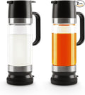 Aelga Coffee Syrup Dispenser, Honey Dispenser, 12 OZ Glass Syrup Bottles with Handle, No Drip Pouring, Coffee Bar Accessories for Coffee and Tea, Black 2 Pack