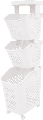 Tiered Laundry Storage Organizer Tiered Laundry Hamper Sorter Bathroom Laundry Basket with Wheels Removable Plastic Storage Basket for Kitchen (3-Tier)