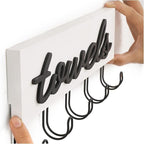 Mkono Towel Holder Wall Mounted Towel Rack Bathroom Decor Rustic White Wood Towel Hooks to Hang Towels Bathroom Robe Coat Clothing, Bath Towel Hanger Storage Home Decor Organizer,Small