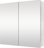 Medicine Cabinet with 26x30 inch Mirror, Mirror Cabinet with Assembly Needed, Aluminum Surface Mount or Recessed Wall Cabinet, Adjustable Glass Shelves, Suitable for Bathroom Bedroom