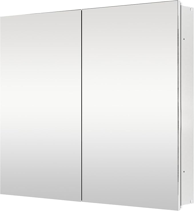 Medicine Cabinet with 26x30 inch Mirror, Mirror Cabinet with Assembly Needed, Aluminum Surface Mount or Recessed Wall Cabinet, Adjustable Glass Shelves, Suitable for Bathroom Bedroom