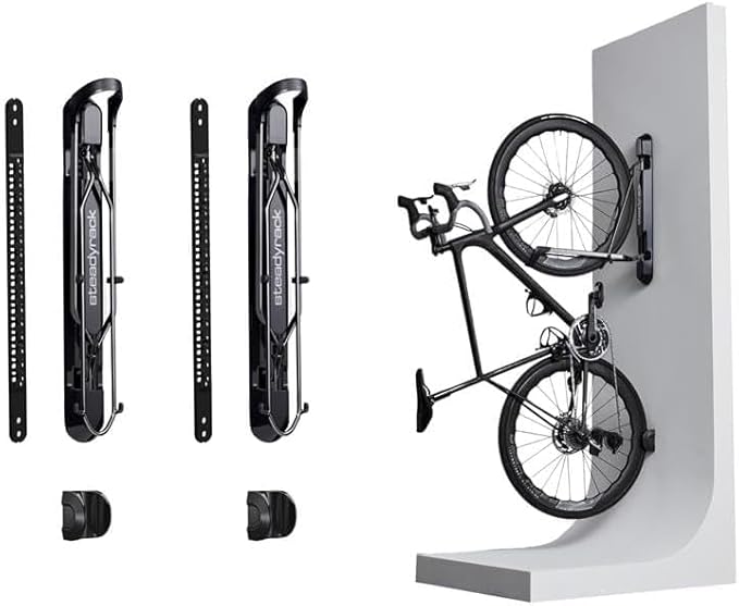 Steadyrack Bike Rack for Mountain Bikes - The Original Wall Mounted Vertical Bike Storage - Fits Wide Tires - Space Saving Pivot Design - Heavy-Duty Steel Rack for Indoor Garage, Apartment or Home Use