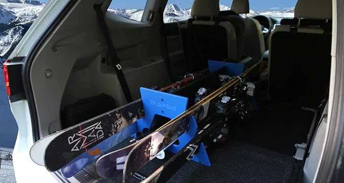 TRAPSKI Mobile Racing and XC Ski Rack Marine Grade HDPE Plastic | UV Protected | Premium Strap Included | 3 Year Warranty | Made in The USA | Veteran Owned Business (Blue, Six Pack)