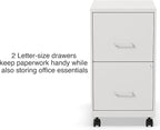 Staples 2-Drawer Vertical File Cabinet, Letter Size Documents, Lockable & Mobile, 18.9" D x 14.3" W x 26.3" H, White