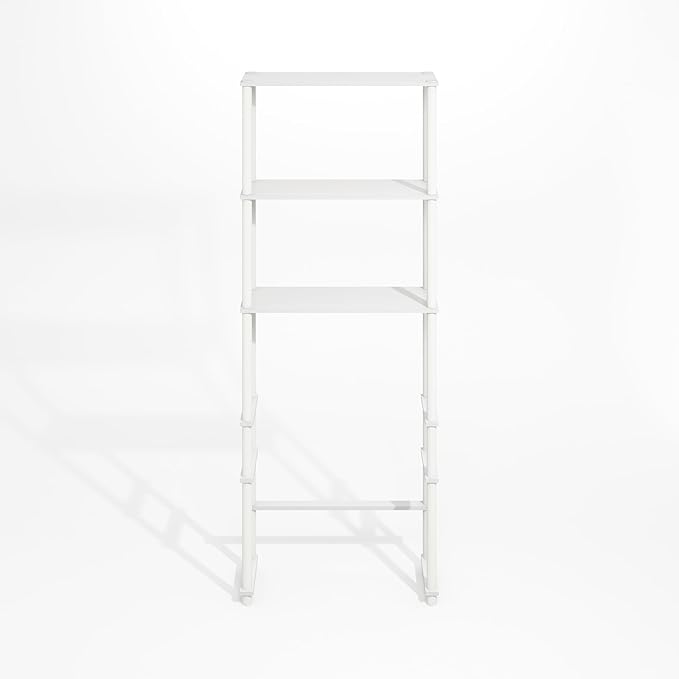 Furinno Turn-N-Tube Over The Toilet Storage, 3-Shelf Over The Toilet Organizer, Freestanding Space Saver Bathroom Shelf, for Bathroom Organizers and Storage, Plain White