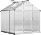 Aluminum Greenhouse with Polycarbonate Panels, Walk-in Garden Greenhouse for Outdoor Plant Growing, Durable Structure for Year-Round Gardening (Silver + Aluminum)