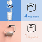 Toilet Paper Roll Holder Stand Bathroom Tissue Holders Free Standing with Middle Shelf Storage Reserve Mega Rolls/Phone/Wipe-Gray