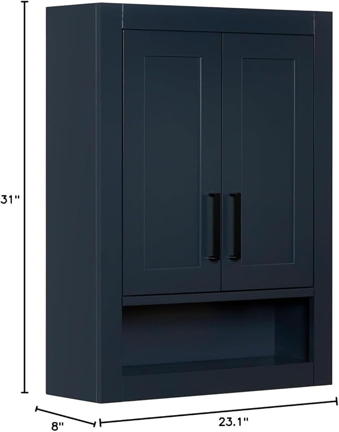 ARIEL Bathroom Wall Cabinet 31" H x 23.1W x 8" D - Open Shelf - Midnight Blue