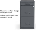 Staples 3-Drawer Vertical File Cabinet, Letter Size Documents, Lockable & Mobile, 18.9" D x 14.3" W x 26.8" H, Charcoal