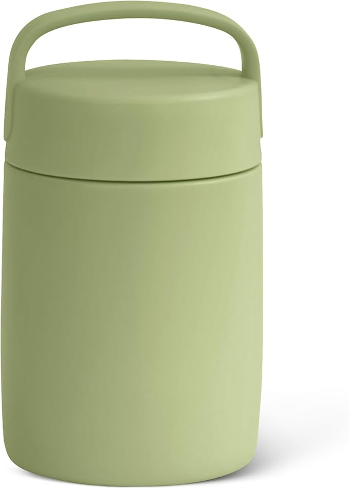 Amazon Basics Insulated Stainless Steel Food Jar, For Hot and Cold, Leak Proof, 16 ounces, Olive