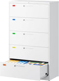 5 Drawer File Cabinet, Lateral Filing Cabinets for Home Office, Office Storage Drawers with Lock, Hanging Files Legal/Letter A4 Size (Assemble Required,White)