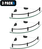 Glass Corner Shelf for Bathroom Corner Shelf, 3 Pack Tempered Glass Shelf with Electroplating Black Metal Rails，Suitable for Bathroom