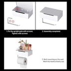 Generic Wall Mounted Toilet Paper Holder with Storage Box, White Metal, Modern Design, 8.07x4.92x3.74 Inches, Self-Adhesive Installation