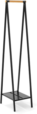 Brabantia - Linn Clothes Rack, Compact - Free Standing Clothing Rail - Clothes Storage - Hang, Air, or Dry Clothes - Sturdy Steel Frame & Bamboo Rod - 19 x 13 x 67 inches - Black