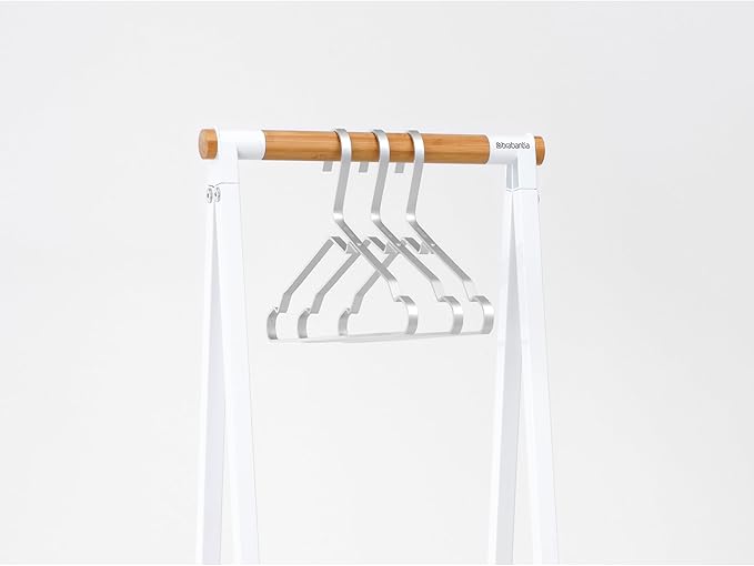 Brabantia - Linn Clothes Rack, Compact - Free Standing Clothing Rail - Clothes Storage - Hang, Air, or Dry Clothes - Sturdy Steel Frame & Bamboo Rod - 19 x 13 x 67 inches - White