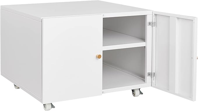 17.70" Metal Office Copier File Cabinet with 2 Door and 360 ° Universal Wheel,Mobile Lateral Filing Cabinets w/Aluminum Alloy Handle,Rolling Printer Stand for Legal/Letter/A4,White