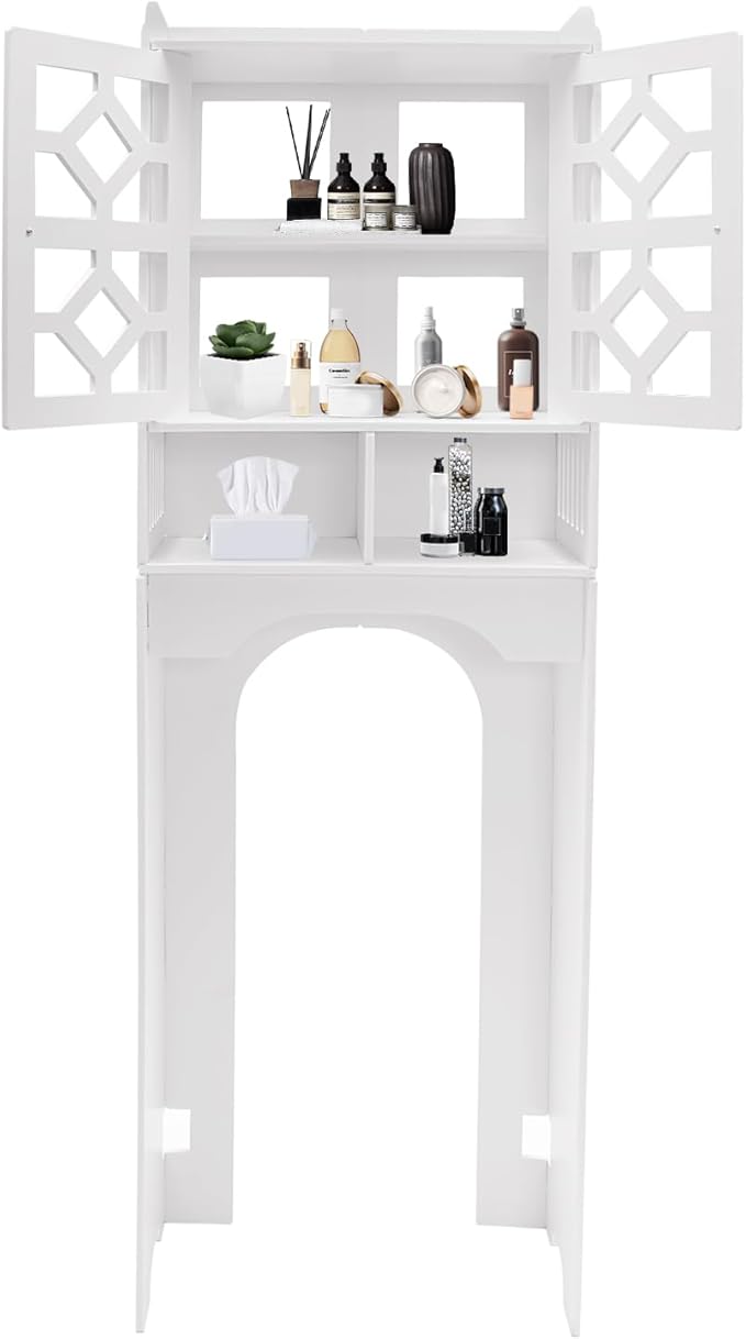 4 Tier Toilet Cabinet Floorstanding Over The Toilet Storage Cabinet Bathroom Storage Organizer Shelf for Home Bathroom,18.9 * 9.06 * 59.06in,White (Type B)