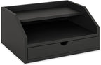 Ballucci Desk Organizer with Drawer, 2 Tier Paper Office Supplies Desk Organizer, 13 2/5" x 9 3/5" x 6", Black