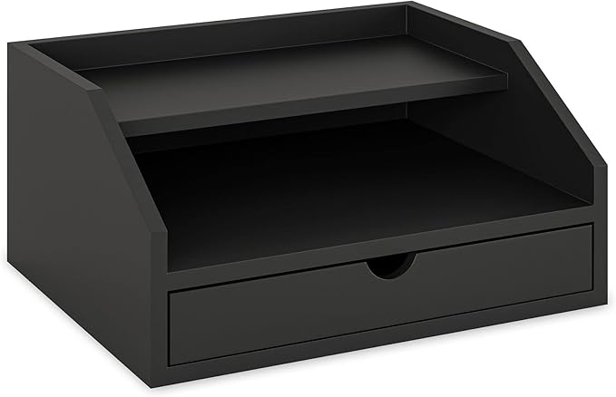Ballucci Desk Organizer with Drawer, 2 Tier Paper Office Supplies Desk Organizer, 13 2/5" x 9 3/5" x 6", Black