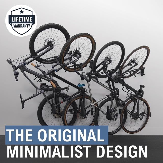 StoreYourBoard SwivelStow Bike Rack Garage Storage Rack 4 Pack - 4 Mountain Bike Bike Wall Mounts - Heavy Duty Bike Hanger - No-Lift Bike Rack Garage Storage Rack - Holds 70 lb Capacity