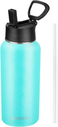 Insulated Water Bottle With Straw,32 oz Vacuum Insulated Stainless Steel Sports Water Flask,Keeps Cold and Hot,Metal Water Bottle Wide Mouth for Gym Travel Camping (Turquoise)