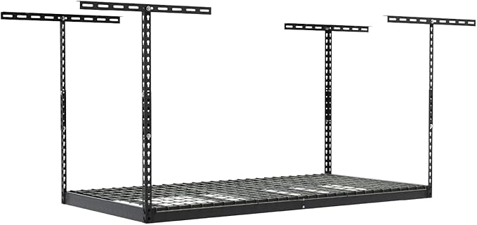 SafeRacks 2x8 Overhead Garage Storage Rack - 400 Pound Weight Capacity Height Adjustable Steel Ceiling-Mounted Rack with Accessories (Hammertone) (24"-45")