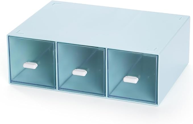 Desktop Drawers, Desk Organizer with 3 Drawers, Stackable Plastic Storage Box for Home Collection, Cosmetics, Jewelry, Office Supplies (1 Tall Layer, Blue)