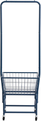 ALIMORDEN Laundry Cart with Clothes Rack, Rolling Laundry Butler with Wire Storage Rack，Navy Blue
